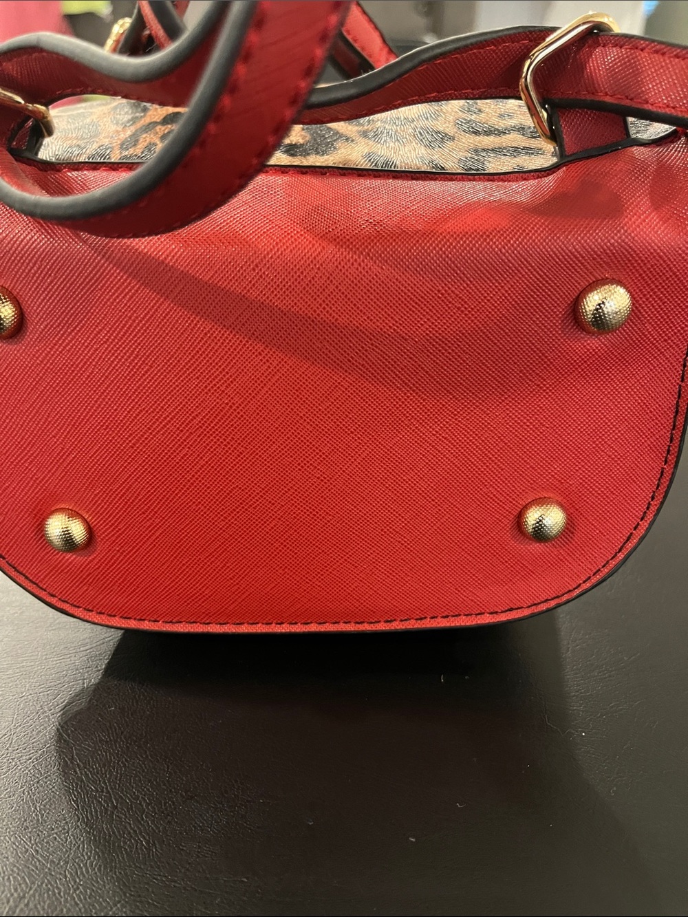 Leopard Print Drawstring Backpack with Red Trim - Picture 5 of 9